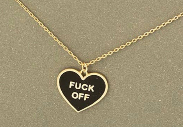 Hot Girl “FUCK OFF” Heart Necklace – Gold Statement Pendant (Black & White)