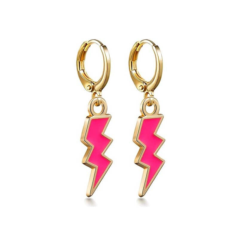 Pink Lightning Bolt Hoop Earrings – Statement Jewelry