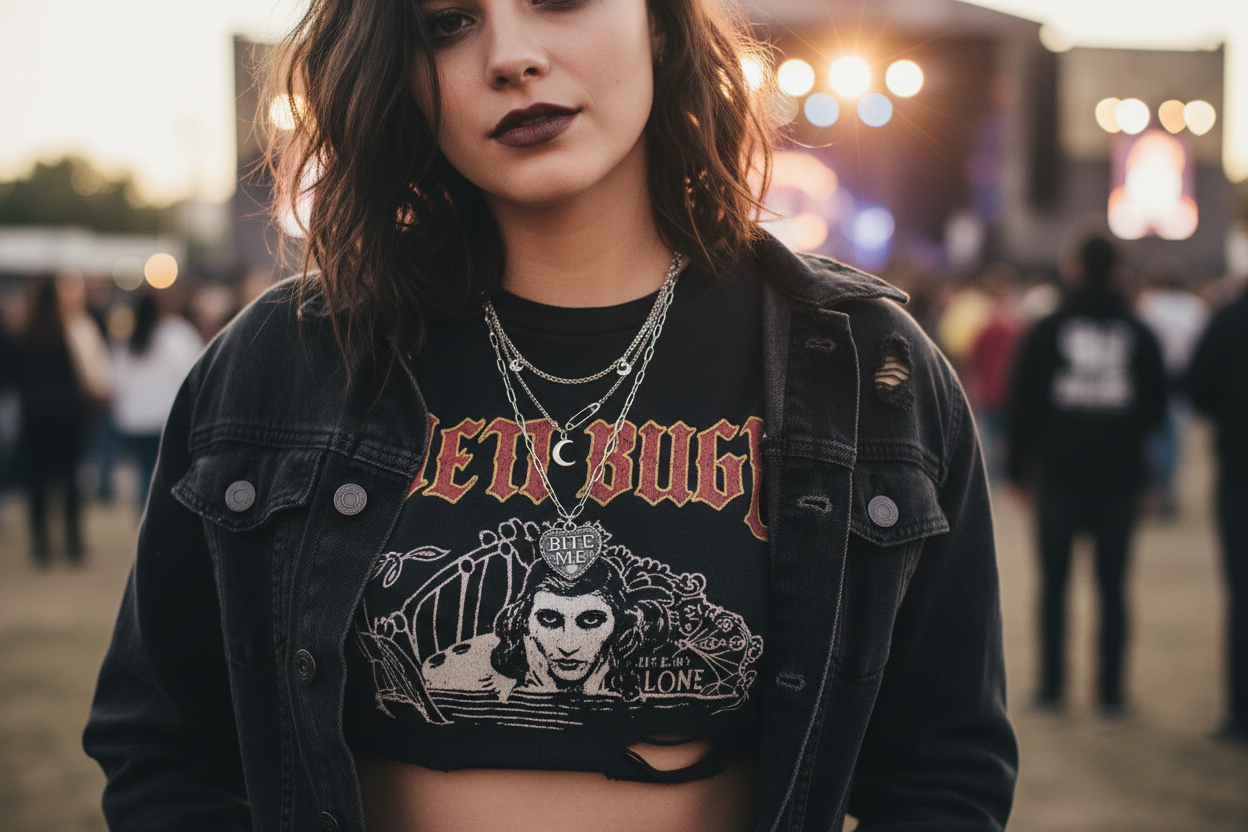 BITE ME Heart Necklace lifestyle shot - model wearing necklace