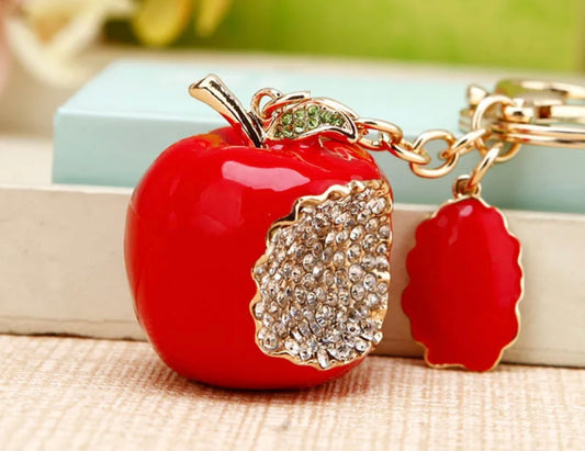 Crystal Bite Apple Keychain – Cute Sparkle Keychain Accessory