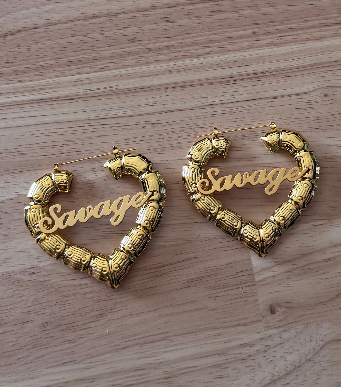 Gold Bamboo Heart Earrings – Savage Statement Jewelry for Women