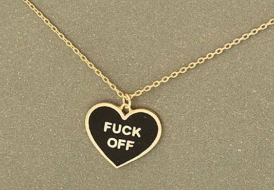 Hot Girl “FUCK OFF” Heart Necklace – Gold Statement Pendant (Black & White)