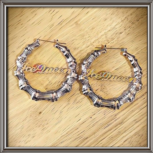 Silver Bamboo Hoop Earrings – Ice Queen Statement Jewelry