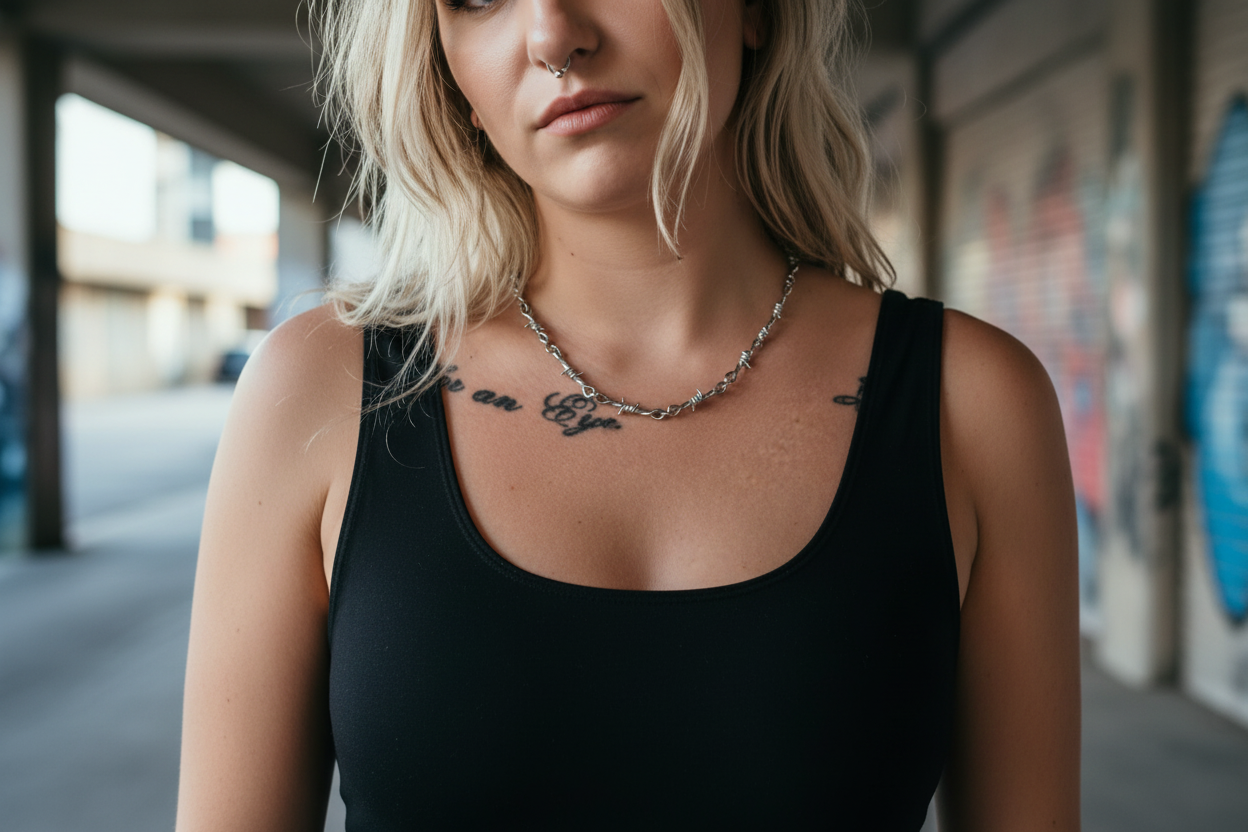 Barb Wire Necklace - single necklace rock and roll street style