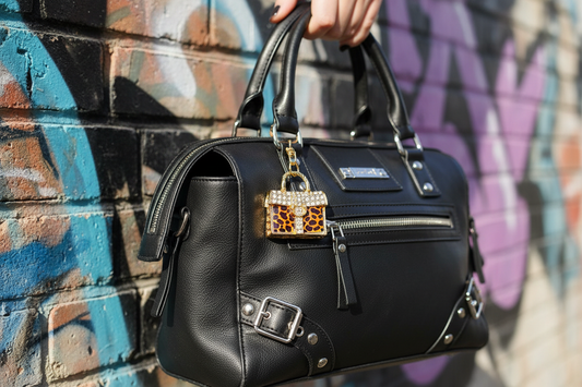 Leopard Bag Charm on edgy purse