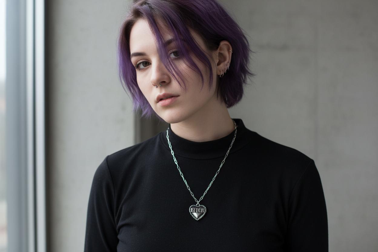 Pretty Bitch Necklace lifestyle shot - model wearing necklace