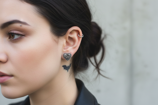 BITE ME Earrings lifestyle shot - model wearing earrings