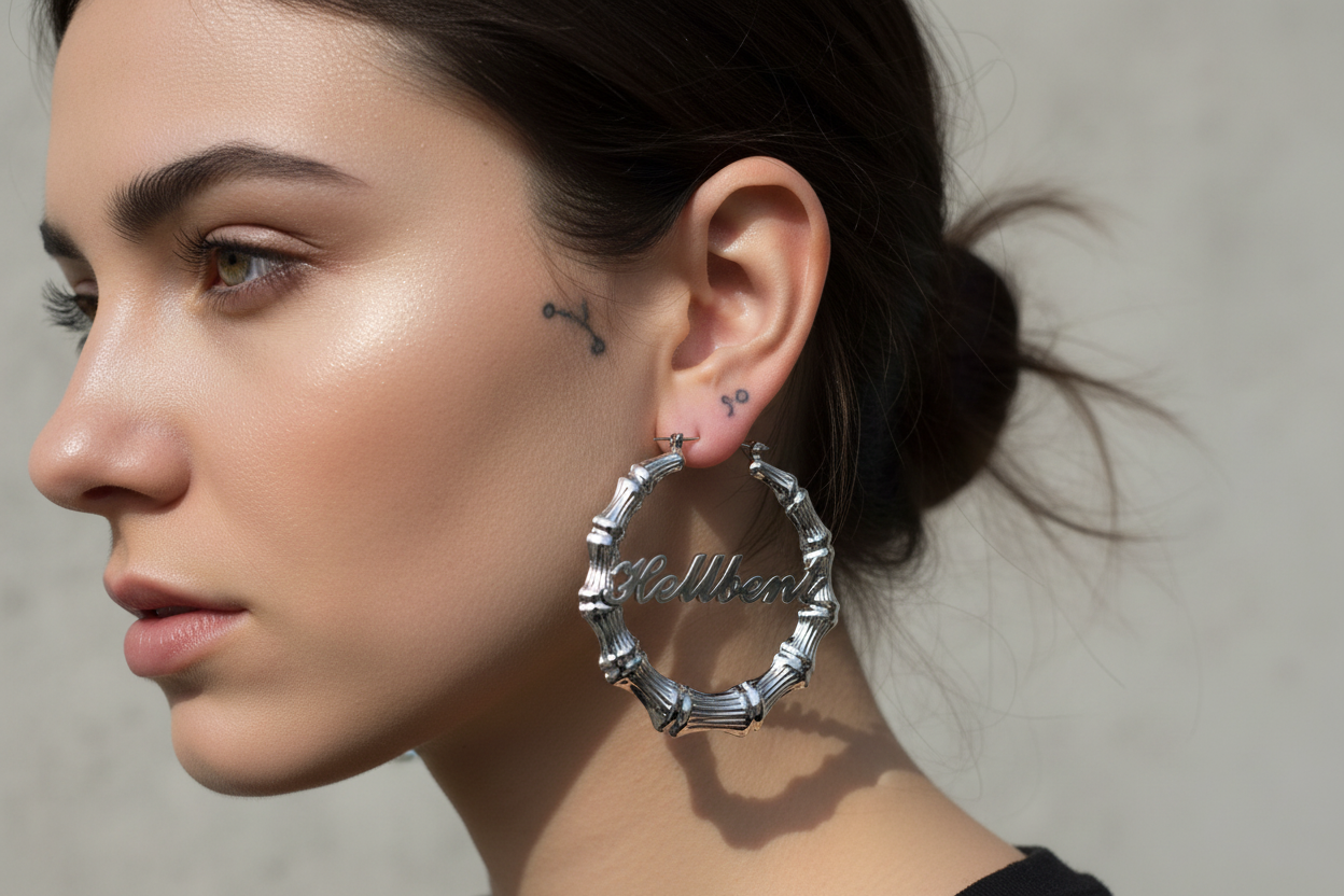 HELLBENT Hoop Earrings lifestyle shot - model wearing earrings
