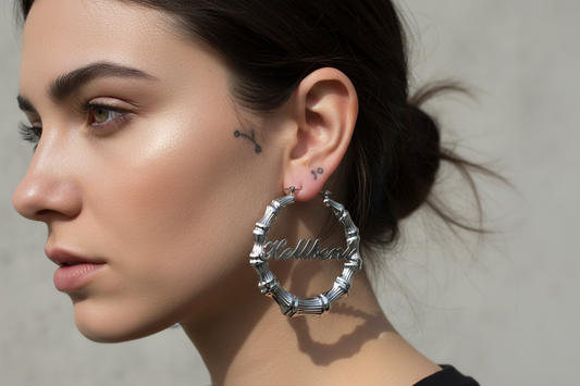 HELLBENT Hoop Earrings lifestyle shot - model wearing earrings